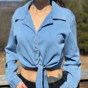 Vintage chambray button down tie up shirt